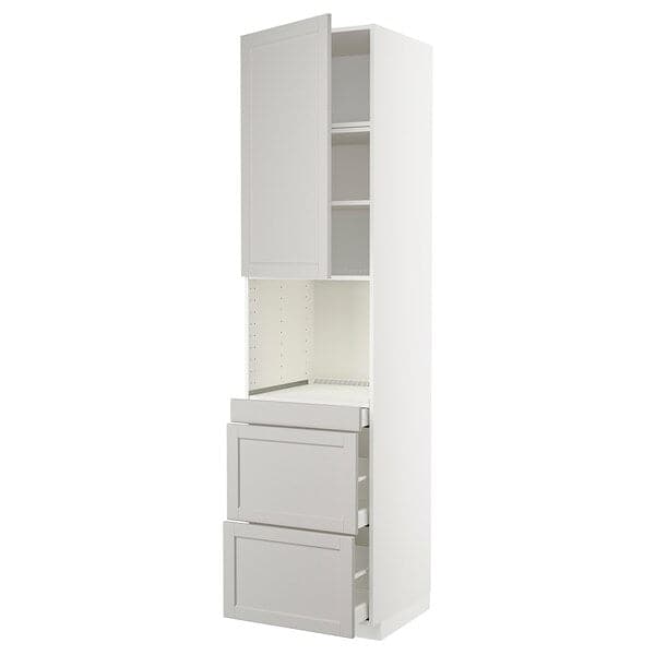 Ikea METOD / MAXIMERA - Hi cab f micro combi w door/3 drwrs, white/Lerhyttan light grey , 60x60x240 cm