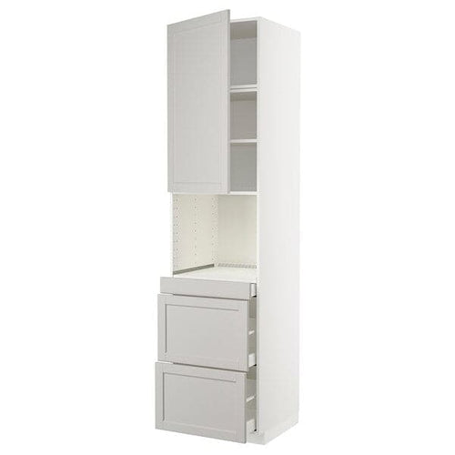 METOD / MAXIMERA - Hi cab f micro combi w door/3 drwrs, white/Lerhyttan light grey , 60x60x240 cm