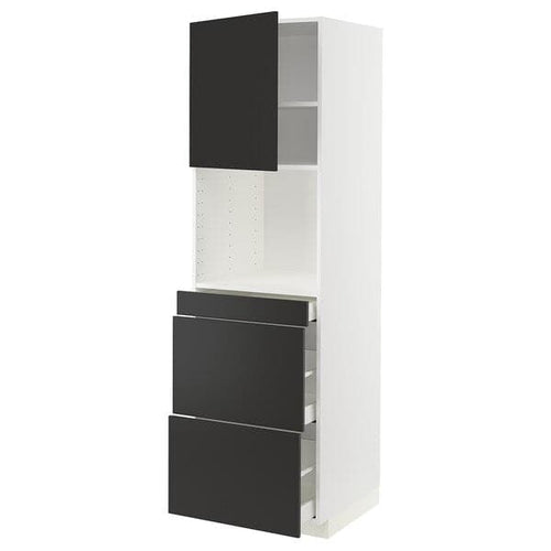 METOD / MAXIMERA - Hi cab f micro combi w door/3 drwrs, white/Nickebo matt anthracite , 60x60x200 cm