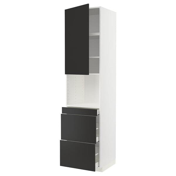 Ikea METOD / MAXIMERA - Hi cab f micro combi w door/3 drwrs, white/Nickebo matt anthracite , 60x60x240 cm