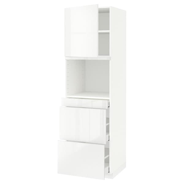 METOD / MAXIMERA - Hi cab f micro combi w door/3 drwrs, white/Ringhult white, 60x60x200 cm - best price from Maltashopper.com 39461910