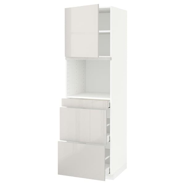 METOD / MAXIMERA - Hi cab f micro combi w door/3 drwrs, white/Ringhult light grey, 60x60x200 cm - best price from Maltashopper.com 19468451