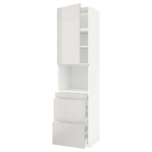 METOD / MAXIMERA hi cab f micro combi w door/3 drwrs, white/Ringhult light grey, 60x60x240 cm