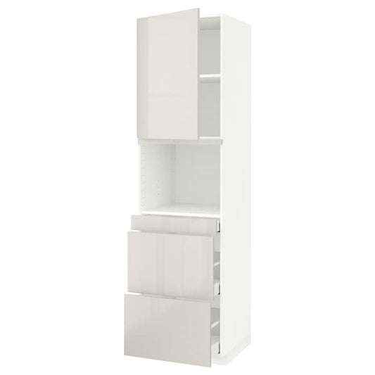 METOD / MAXIMERA - Hi cab f micro combi w door/3 drwrs, white/Ringhult light grey, 60x60x220 cm - best price from Maltashopper.com 49462810