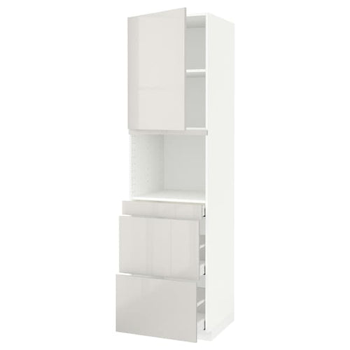METOD / MAXIMERA hi cab f micro combi w door/3 drwrs, white/Ringhult light grey, 60x60x220 cm