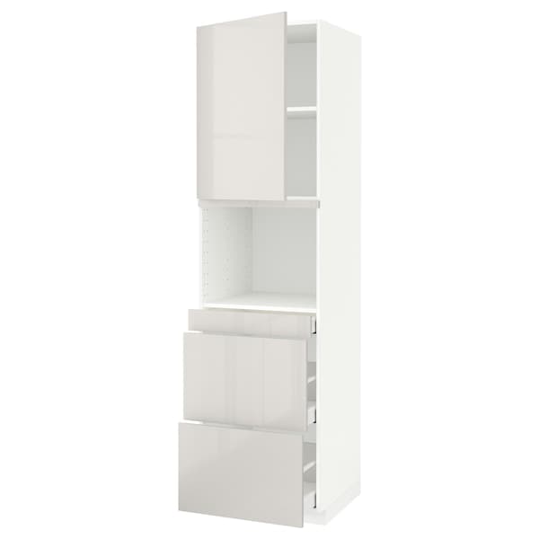 METOD / MAXIMERA - Hi cab f micro combi w door/3 drwrs, white/Ringhult light grey, 60x60x220 cm