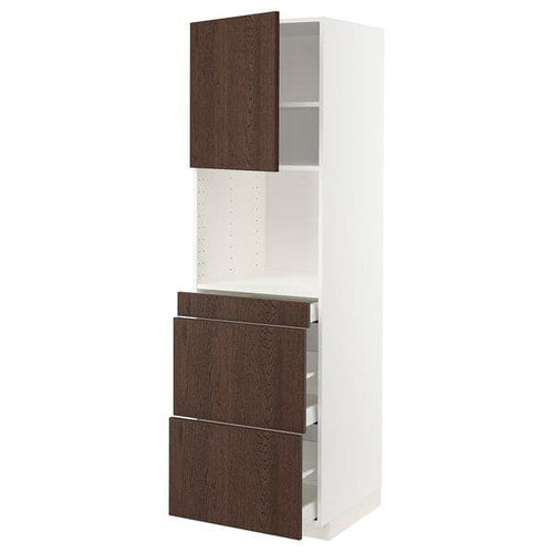 METOD / MAXIMERA - Hi cab f micro combi w door/3 drwrs, white/Sinarp brown, 60x60x200 cm