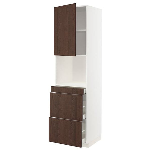 METOD / MAXIMERA - Hi cab f micro combi w door/3 drwrs, white/Sinarp brown, 60x60x220 cm