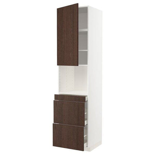 METOD / MAXIMERA - Hi cab f micro combi w door/3 drwrs, white/Sinarp brown , 60x60x240 cm