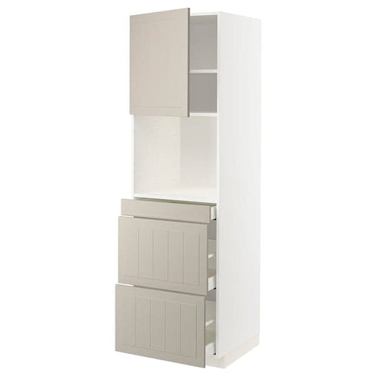 Ikea METOD / MAXIMERA - Hi cab f micro combi w door/3 drwrs, white/Stensund beige, 60x60x200 cm