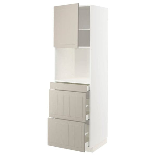 METOD / MAXIMERA hi cab f micro combi w door/3 drwrs, white/Stensund beige, 60x60x200 cm