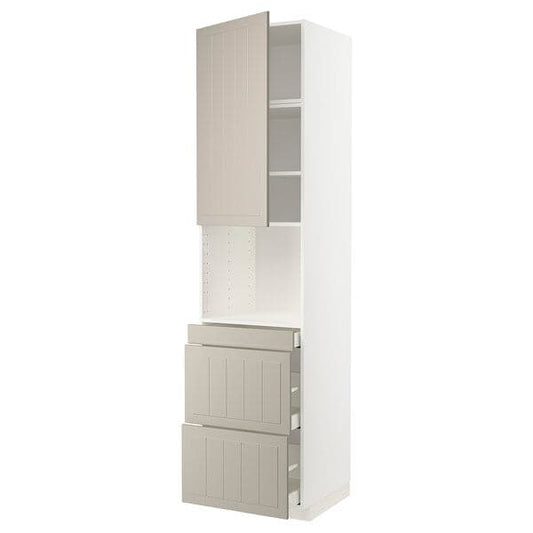 Ikea METOD / MAXIMERA - Hi cab f micro combi w door/3 drwrs, white/Stensund beige , 60x60x240 cm