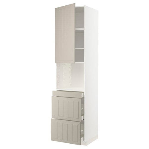 METOD / MAXIMERA - Hi cab f micro combi w door/3 drwrs, white/Stensund beige , 60x60x240 cm
