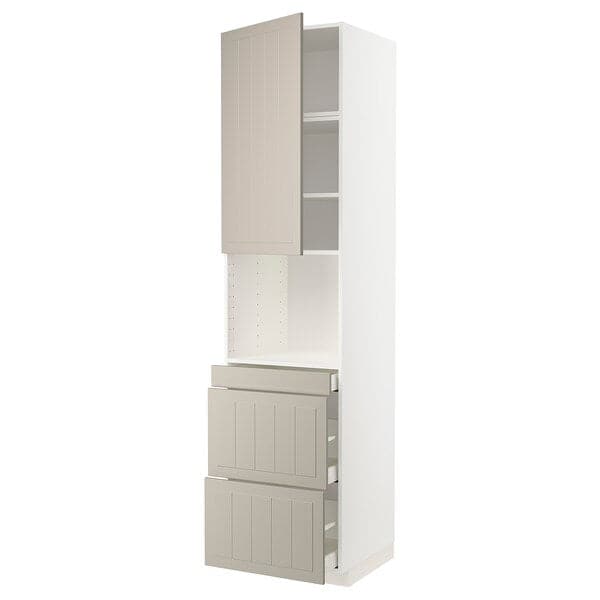 METOD / MAXIMERA - Hi cab f micro combi w door/3 drwrs, white/Stensund beige , 60x60x240 cm