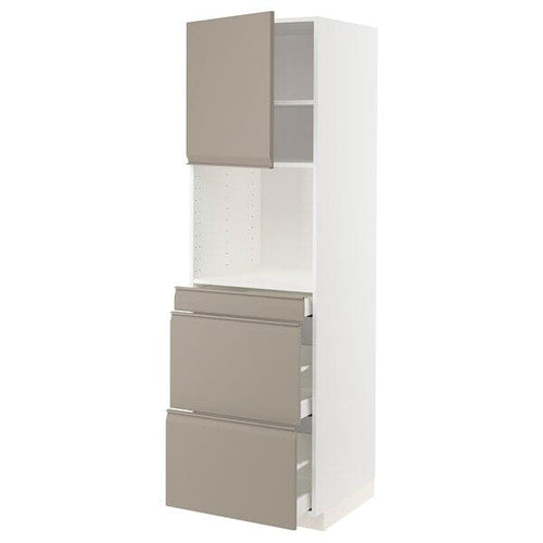 METOD / MAXIMERA hi cab f micro combi w door/3 drwrs, white/Upplöv matt dark beige, 60x60x200 cm