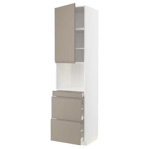 METOD / MAXIMERA - Hi cab f micro combi w door/3 drwrs, white/Upplöv matt dark beige , 60x60x240 cm