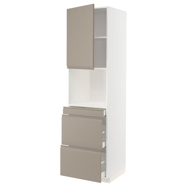 Ikea METOD / MAXIMERA - Hi cab f micro combi w door/3 drwrs, white/Upplöv matt dark beige , 60x60x220 cm