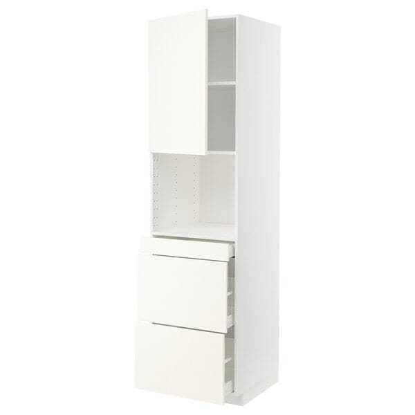 Ikea METOD / MAXIMERA - Hi cab f micro combi w door/3 drwrs, white/Vallstena white, 60x60x220 cm