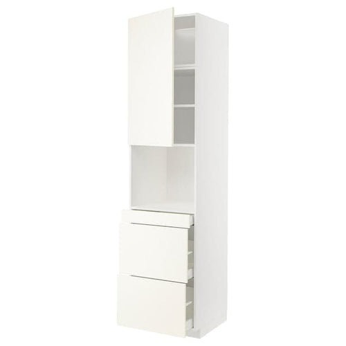 METOD / MAXIMERA - Hi cab f micro combi w door/3 drwrs, white/Vallstena white, 60x60x240 cm