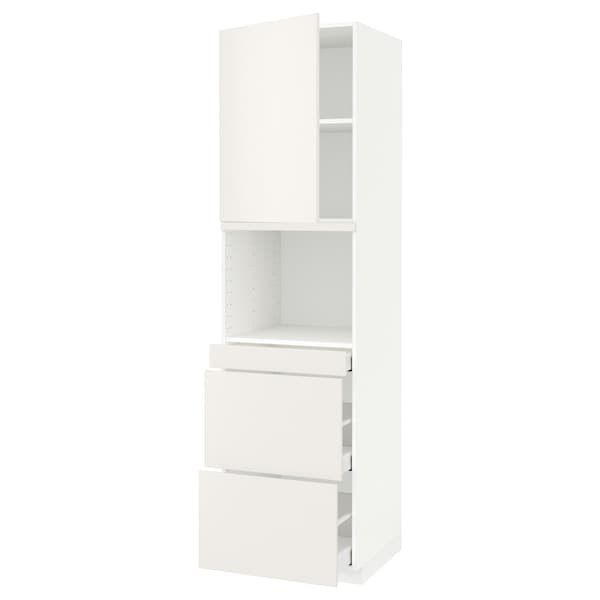 METOD / MAXIMERA - Hi cab f micro combi w door/3 drwrs, white/Veddinge white, 60x60x220 cm - best price from Maltashopper.com 99456977