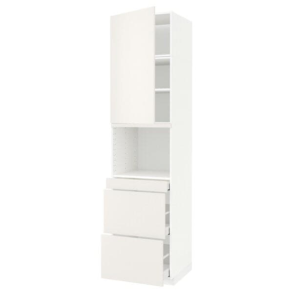 METOD / MAXIMERA - Hi cab f micro combi w door/3 drwrs, white/Veddinge white, 60x60x240 cm - best price from Maltashopper.com 99468701