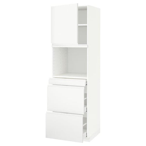 METOD / MAXIMERA hi cab f micro combi w door/3 drwrs, white/Voxtorp matt white, 60x60x200 cm
