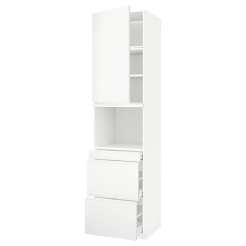 METOD / MAXIMERA hi cab f micro combi w door/3 drwrs, white/Voxtorp matt white, 60x60x240 cm
