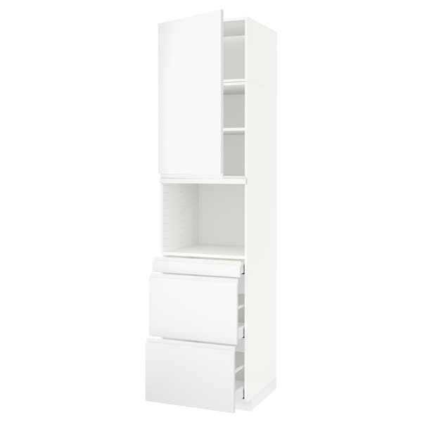 METOD / MAXIMERA - Hi cab f micro combi w door/3 drwrs, white/Voxtorp matt white, 60x60x240 cm