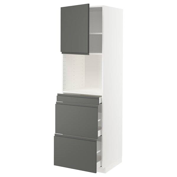 METOD / MAXIMERA - Hi cab f micro combi w door/3 drwrs, white/Voxtorp dark grey , 60x60x200 cm