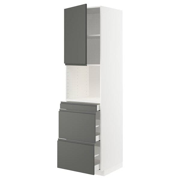 METOD / MAXIMERA - Hi cab f micro combi w door/3 drwrs, white/Voxtorp dark grey , 60x60x220 cm