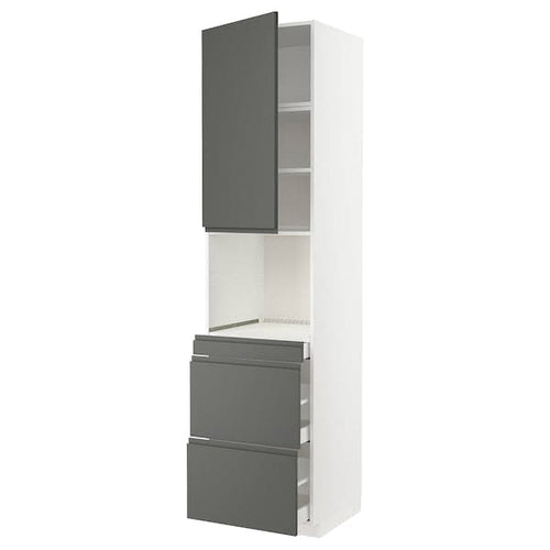 METOD / MAXIMERA - Hi cab f micro combi w door/3 drwrs, white/Voxtorp dark grey , 60x60x240 cm