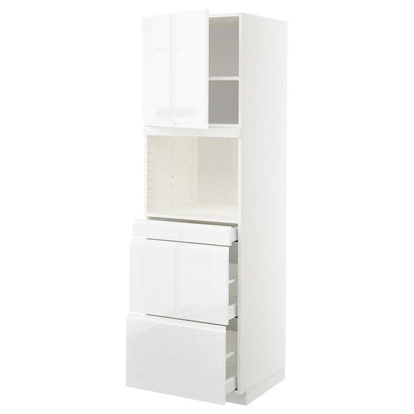 METOD / MAXIMERA - Hi cab f micro combi w door/3 drwrs, white/Voxtorp high-gloss/white, 60x60x200 cm - best price from Maltashopper.com 69467939