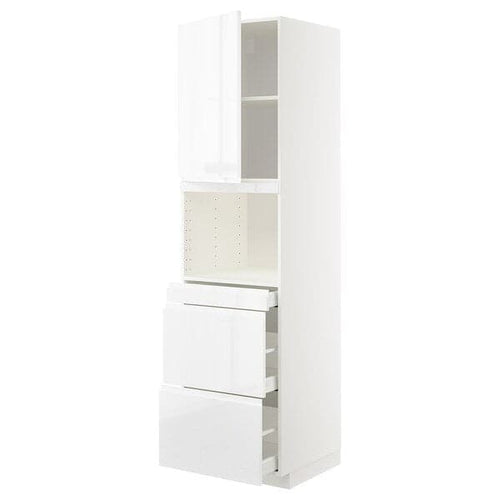 METOD / MAXIMERA hi cab f micro combi w door/3 drwrs, white/Voxtorp high-gloss/white, 60x60x220 cm