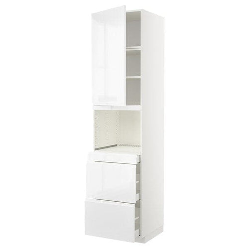 METOD / MAXIMERA hi cab f micro combi w door/3 drwrs, white/Voxtorp high-gloss/white, 60x60x240 cm