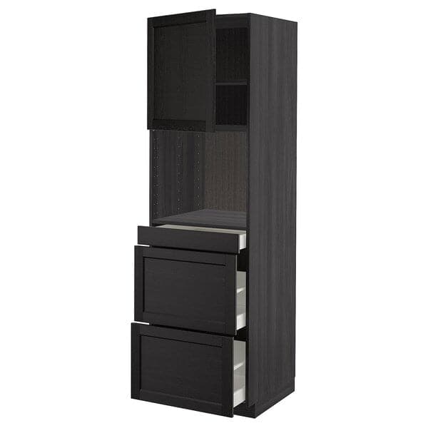 METOD / MAXIMERA - Hi cab f micro combi w door/3 drwrs, black/Lerhyttan black stained, 60x60x200 cm