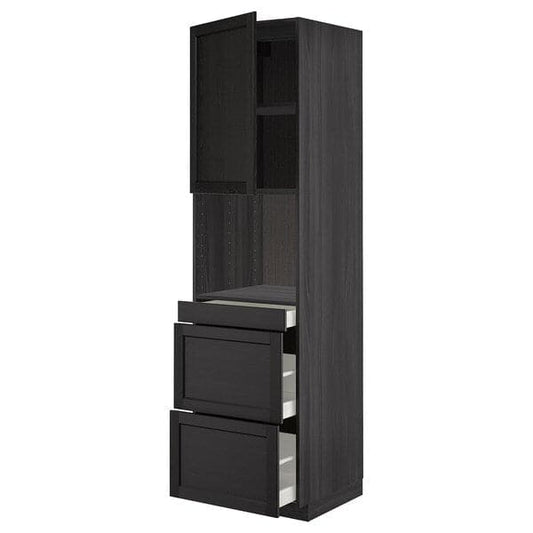 Ikea METOD / MAXIMERA - Hi cab f micro combi w door/3 drwrs, black/Lerhyttan black stained, 60x60x220 cm