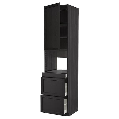 METOD / MAXIMERA - Hi cab f micro combi w door/3 drwrs, black/Lerhyttan black stained, 60x60x240 cm