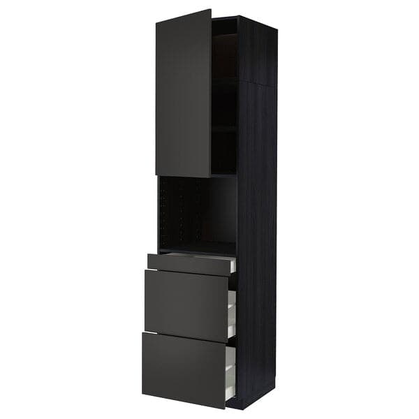 METOD / MAXIMERA - Hi cab f micro combi w door/3 drwrs, black/Nickebo matt anthracite, 60x60x240 cm - best price from Maltashopper.com 79497785