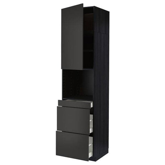 METOD / MAXIMERA - Hi cab f micro combi w door/3 drwrs, black/Nickebo matt anthracite, 60x60x240 cm - best price from Maltashopper.com 79497785