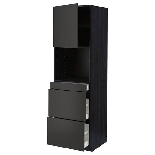 METOD / MAXIMERA - Hi cab f micro combi w door/3 drwrs, black/Nickebo matt anthracite, 60x60x200 cm