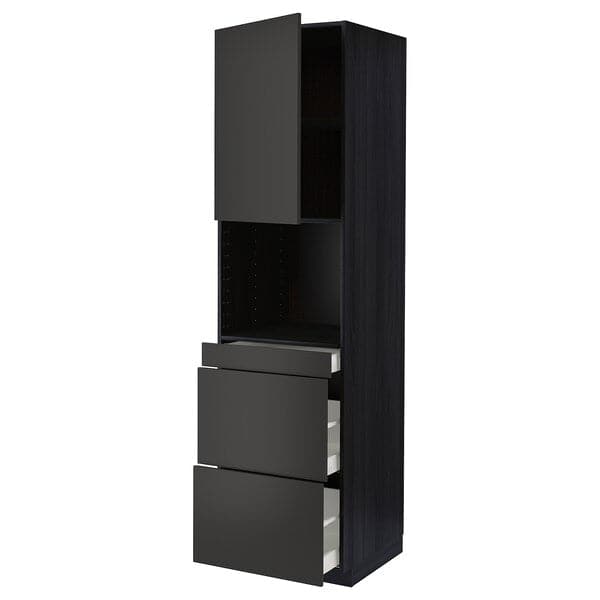 METOD / MAXIMERA - Hi cab f micro combi w door/3 drwrs, black/Nickebo matt anthracite, 60x60x220 cm - best price from Maltashopper.com 79497455