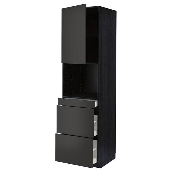 METOD / MAXIMERA - Hi cab f micro combi w door/3 drwrs, black/Nickebo matt anthracite, 60x60x220 cm