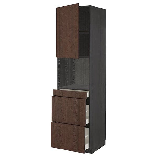 METOD / MAXIMERA - Hi cab f micro combi w door/3 drwrs, black/Sinarp brown, 60x60x220 cm