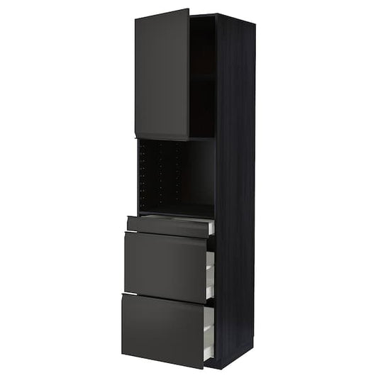 Ikea METOD / MAXIMERA - Hi cab f micro combi w door/3 drwrs, black/Upplöv matt anthracite, 60x60x220 cm