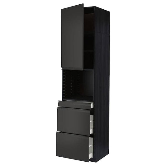 Ikea METOD / MAXIMERA - Hi cab f micro combi w door/3 drwrs, black/Upplöv matt anthracite, 60x60x240 cm