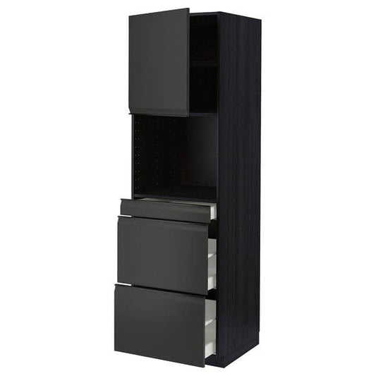 Ikea METOD / MAXIMERA - Hi cab f micro combi w door/3 drwrs, black/Upplöv matt anthracite , 60x60x200 cm