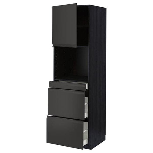 METOD / MAXIMERA - Hi cab f micro combi w door/3 drwrs, black/Upplöv matt anthracite , 60x60x200 cm