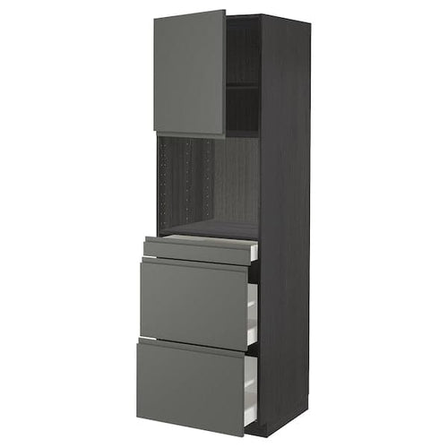 METOD / MAXIMERA hi cab f micro combi w door/3 drwrs, black/Voxtorp dark grey, 60x60x200 cm