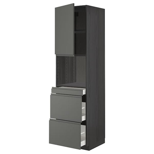 Ikea METOD / MAXIMERA - Hi cab f micro combi w door/3 drwrs, black/Voxtorp dark grey , 60x60x220 cm