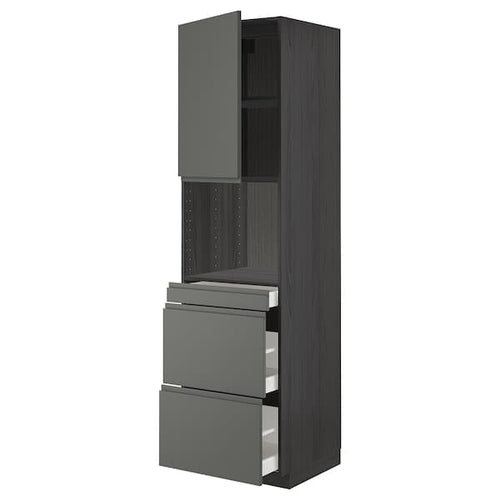 METOD / MAXIMERA hi cab f micro combi w door/3 drwrs, black/Voxtorp dark grey, 60.0x220.0x60.0 cm